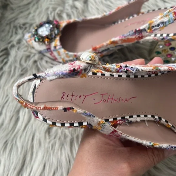 Betsey Johnson Colorful Tweed Heels with Jewel Details - Picture 6 of 7